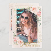 シック赤面ピンクフローラ卒業写真写真 案内状 (正面/裏面)