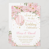 シック赤面ピンクフローラ熱気球結婚ズ 招待状 (正面/裏面)