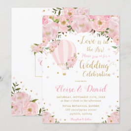 シック赤面ピンクフローラ熱気球結婚ズ 招待状