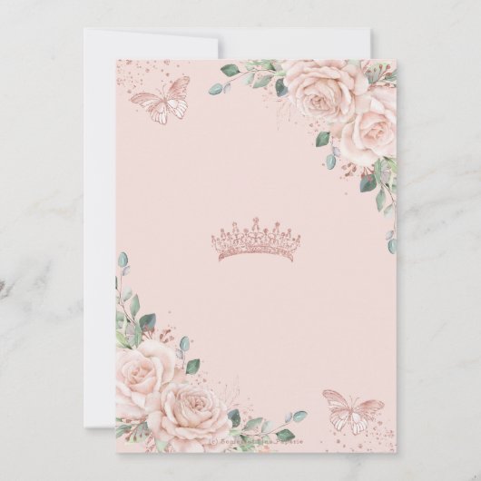 シック赤面ピンクフローラ蝶キンセアニラ 招待状 (裏面)