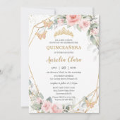 シック赤面ピンクフローラ蝶キンセアニラ 招待状 (正面)