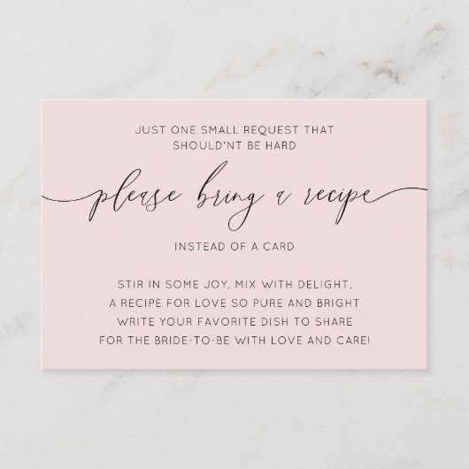 シック赤面ピンクブライダルシャワーレシピ エンクロージャーカード (正面)