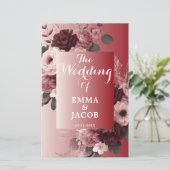 シック赤面ピンクブルゴーニュフローラ結婚式 プログラム (スタンド正面)