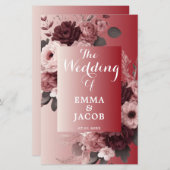 シック赤面ピンクブルゴーニュフローラ結婚式 プログラム (正面/裏面)