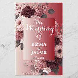 シック赤面ピンクブルゴーニュフローラ結婚式 プログラム