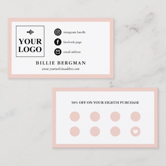 シック赤面ピンクホワイトソーシャルメディア&ロイヤリティ 名刺 (正面/裏面)