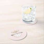 シック赤面ピンクホワイトドットボウオーナメントクリスマス ラウンドペーパーコースター (インサイチュ)