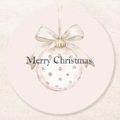 シック赤面ピンクホワイトドットボウオーナメントクリスマス ラウンドペーパーコースター (正面)