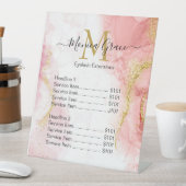 シック赤面ピンクマーブル金ゴールドグリッターアゲートモノグラム 台座サイン (インサイチュ)