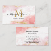 シック赤面ピンクマーブル金ゴールドグリッターモノグラム 名刺 (正面/裏面)