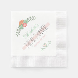 シック赤面ピンクミントグリーンフローラブライダルシャワー 縁ありカクテルナプキン