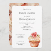 シック赤面ピンクローズカップケーキブライダルシャワー 招待状 (正面/裏面)