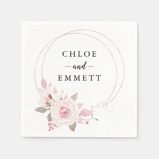 シック赤面ピンクローズフローラリース スタンダードカクテルナプキン (正面)