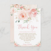 シック赤面ピンクローズフローラ金ゴールドガールベビーシャワー サンキューカード (正面/裏面)
