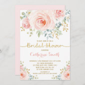シック赤面ピンクローゼスブライダルシャワー 招待状 (正面/裏面)