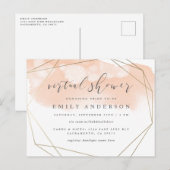 シック赤面ピンク水彩金ゴールドバーチャルシャワー インビテーションポストカード (正面/裏面)