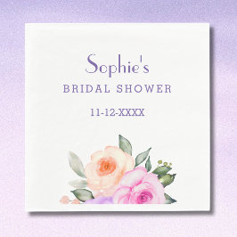 シック赤面ピンク薄紫ブライトバラブライダルシャワー スタンダードランチョンナプキン