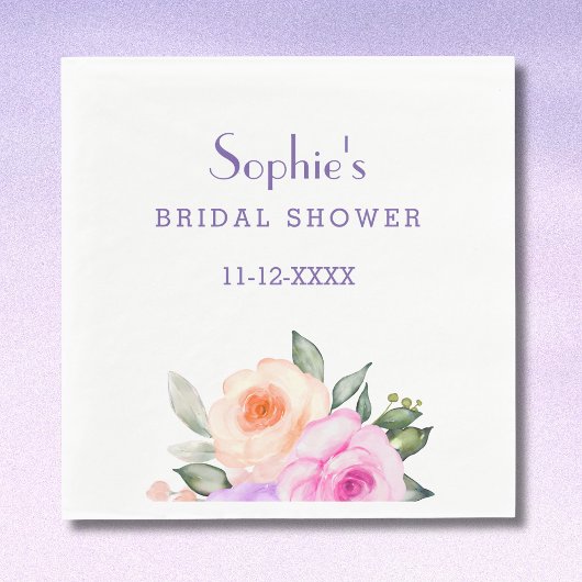 シック赤面ピンク薄紫ブライトバラブライダルシャワー スタンダードランチョンナプキン