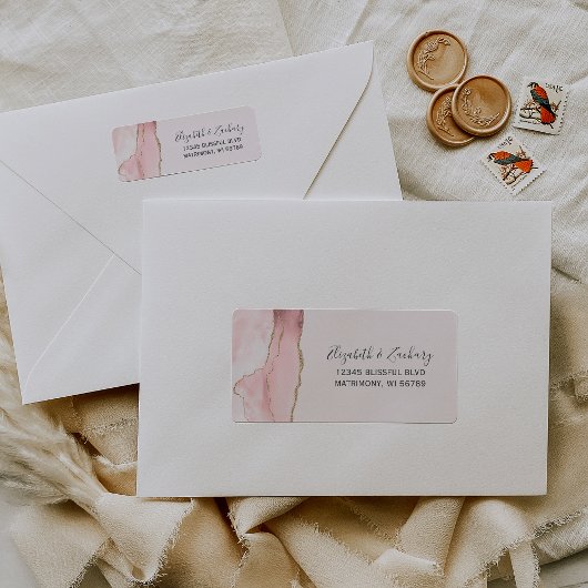 シック赤面ピンク金ゴールドアゲ結婚ート差出人住所 ラベル