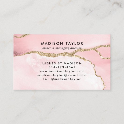 シック赤面ピンク金ゴールドグリッターアゲートマーブルモノグラム ロイヤリティカード (裏面)