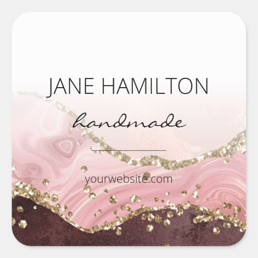 シック赤面ピンク金ゴールドグリッターアゲート スクエアシール (正面)