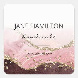 シック赤面ピンク金ゴールドグリッターアゲート スクエアシール