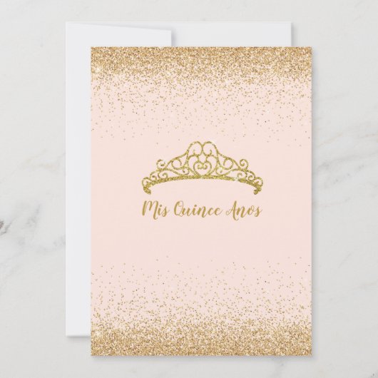 シック赤面ピンク金ゴールドグリッターティアラキンセアニェラ 招待状 (裏面)