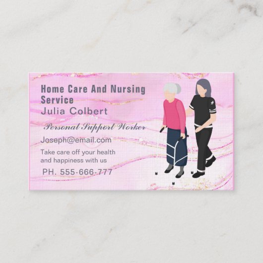 シック赤面ピンク金ゴールドグリッターマーブルアガットヘルパー 名刺 (正面)