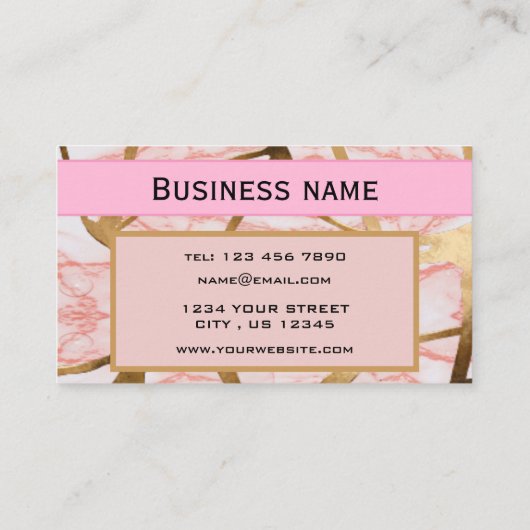シック赤面ピンク金ゴールドグリッターマーブルアゲートモノグラム 名刺 (裏面)