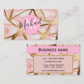 シック赤面ピンク金ゴールドグリッターマーブルアゲートモノグラム 名刺 (正面/裏面)