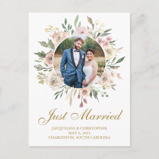 シック赤面ピンク金ゴールド結婚フローラの新着写真 ポストカード (正面)