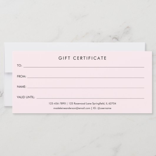 シック赤面ピンク金ゴールド美容師ギフト証明書 (裏面)