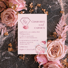 シック赤面ピンク&クリムゾンレッド結婚式招待状 招待状