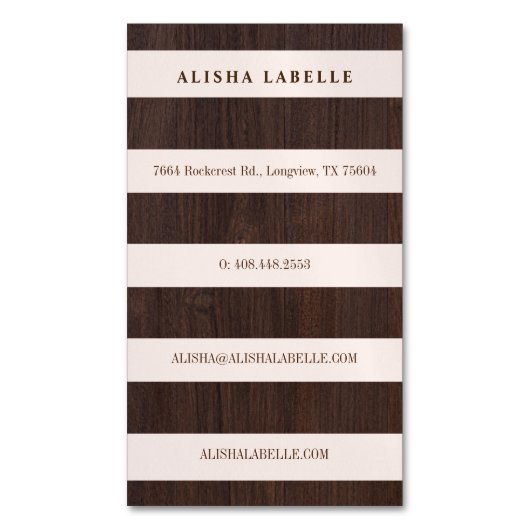 シック赤面ピンク、ダークウッド&金ゴールドモノグラム マグネット名刺 (正面縦)