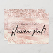 シック赤面ピンク&バラ金ゴールドフラワーガールプロポーズ ポストカード (正面/裏面)