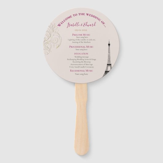 シック赤面ピンク&金ゴールド華美エッフェルタワー結婚ズ ハンドファン (正面)