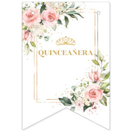 シック赤面フラワーユーカリ金ゴールド15誕生日 バンティングフラッグ