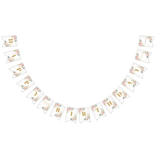 シック赤面フラワーユーカリ金ゴールド16誕生日 バンティングフラッグ (全)