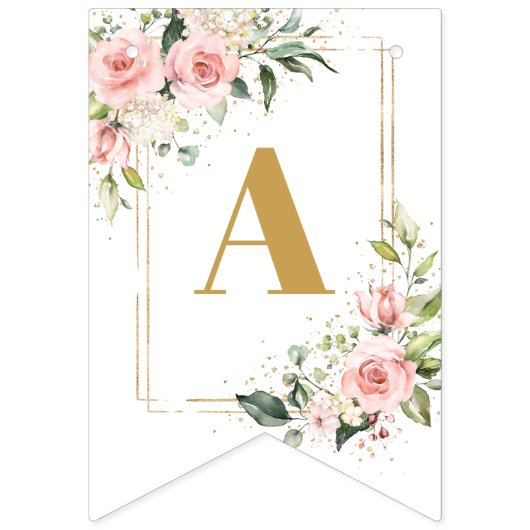 シック赤面フラワーユーカリ金ゴールド16誕生日 バンティングフラッグ (第2の旗)