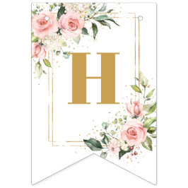 シック赤面フラワーユーカリ金ゴールド16誕生日 バンティングフラッグ