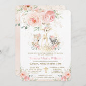 シック赤面フローラウッドランドバプテスマ《キリスト教》洗礼式や命名式 招待状 (正面/裏面)