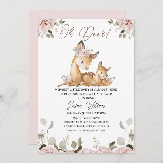 シック赤面フローラオーディアベビーシャワー招待状 招待状 (正面/裏面)