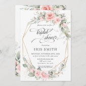 シック赤面フローラグリーナリーブライダルシャワー幾何学的 招待状 (正面/裏面)