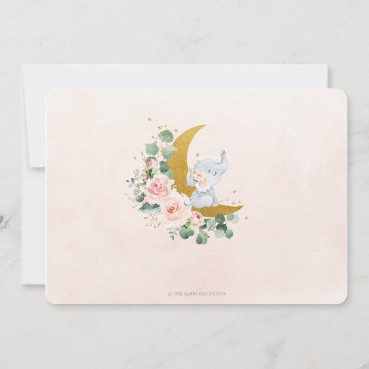 シック赤面フローラゾウ1stバースデームーンフォト 招待状 (裏面)