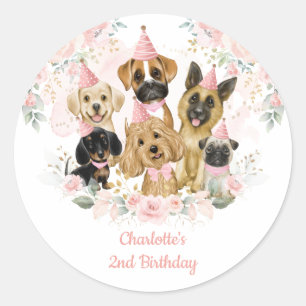 シック赤面フローラドッグズ子犬誕生会 ラウンドシール