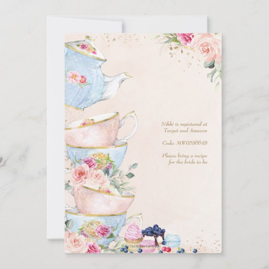 シック赤面フローラハイティーパーティーブライダルシャワー 招待状 (裏面)