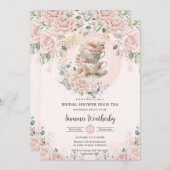 シック赤面フローラハイティーパーティーブライダルシャワー 招待状 (正面/裏面)