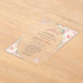 シック赤面フローラバラ金ゴールドバタフライキンセアニラ アクリル招待状 (レイダウン)