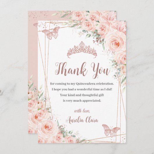 シック赤面フローラバラ金ゴールドバタフライキンセアニラ サンキューカード (正面/裏面)