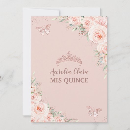 シック赤面フローラバラ金ゴールドバタフライキンセアニラ 招待状 (裏面)